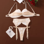 Sexy lace bra set mesh perspective pure desire lingerie underwear three piece set - imagine 5