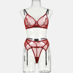 Leopard print mesh sexy lingerie gloves garter belt set - imagine 5