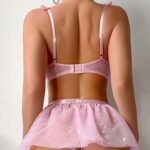 Cross-border Foreign Trade  Fashion Simple Sexy Beaded Chain Transparent Mesh Pleated Lace Strap Lingerie Set - imagine 4