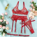 Sexy Transparent Tempting Embroidered Bra and Garter Belt Four-Piece Set for Women's Valentine's Day Lingerie - imagine 7