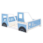 Full Size Classic Car-Shaped Platform Bed with Wheels,Blue - imagine 7