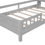 Wood Twin Size Platform Bed with Built-in LED Light Storage Headboard and Guardrail Antique Grey - imagine 14