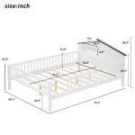 Full Size Wood Platform Bed with House-shaped Headboard, LED and Built-in Storage, White - imagine 15
