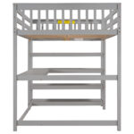 Full Size Loft Bed with Storage Shelves and Under-bed Desk, Gray - imagine 14