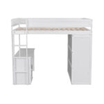 Wood Full Size Loft Bed with Wardrobes and 2-Drawer Desk with Cabinet, White - imagine 14
