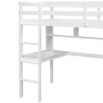 Twin Loft Bed with built-in desk and bookcase of three compartments, Guardrails and Ladder,White - imagine 29