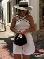 Women Sexy Contrast Sleeveless Backless Top Fashion Elegant Crossover V Neck Casual Vest Summer Female High Street Tops - imagine 3