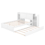 Full Size Storage Platform Bed with Pull Out Shelves and Twin Size Trundle, White - imagine 4