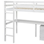 Twin Loft Wood Bed with Under-bed, Built-in Desk, a Storage Cabinet of 2 Drawers, Guardrails, Ladder,White - imagine 29