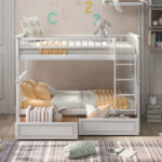 Twin over Twin Bunk Bed with Drawers  Convertible Beds  White - imagine 13