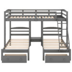 Full over Twin & Twin Bunk Bed,Triple Bunk Bed with Drawers, Gray - imagine 6