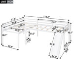 L-Shaped Twin Size Loft Bed with Ladder and Slide, White - imagine 6