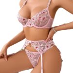 Sexy Heart Lace Embroidery Transparent Three-Piece Lingerie Set - imagine 5