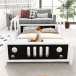 Full Size Classic Car-Shaped Platform Bed with Wheels White - imagine 4
