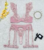 Sexy Lingerie Set with Heavy Embroidery and Sheer Mesh Underwire Bra - imagine 7