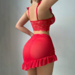 Style Lingerie Set - Lace Transparent Bra, Mini Skirt, and Thong Three-Piece Passionate Uniform - imagine 4