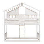 Twin over Twin House Bunk Bed with Roof , Window, Window Box, Door , with Safety Guardrails and Ladder,White - imagine 10