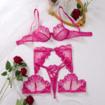 Love embroidery perspective mesh sexy lingerie thong set - imagine 5