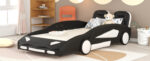 Twin Size Race Car-Shaped Platform Bed with Wheels, Black - imagine 10