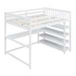 Full Size Loft Bed with Storage Shelves and Under-bed Desk White - imagine 16