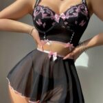 Embroidered gathering perspective cute erotic lingerie backless uniform set for women two-piece set - imagine 3