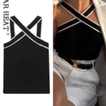 Women Sexy Contrast Sleeveless Backless Top Fashion Elegant Crossover V Neck Casual Vest  Summer Female High Street Tops