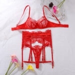 Lace Embroidery Perspective Splicing Temptation Teasing Bra Set Four Piece Set - imagine 8