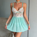 Sexy Lingerie Dress with Embroidery and Lace Splicing, Neck Strap and Hand Four-Piece Set - imagine 4