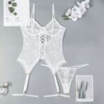 Sexy Lingerie Lace Jacquard Transparent Strap Tied Cross Sling Two-Piece Underwear Set - imagine 6