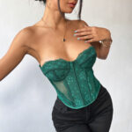Sexy Women's Spring and Summer Pure Temptation Lace Boned Button Waist Shaping Wrap Chest Backless Top - imagine 3