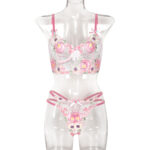 Underwear Floral Embroidery Cute Pure Desire Style Bowknot Elegant High-Quality Two-Piece Set Transparent Suit - imagine 6
