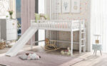 Twin Size Low Loft Bed with Ladder and Slide White - imagine 8