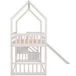 Twin over Twin House Bunk Bed with Convertible Slide,Storage Staircase,White - imagine 15