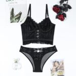 High-end Lace Non-See-Through Cup Cross Heart Tight Top and Panty Erotic Two-Piece Set Sexy Lingerie - imagine 6