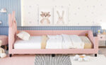 Twin Size Upholstered Daybed with Carton Ears Shaped Headboard  Pink - imagine 5