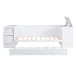 Twin Size Daybed with Storage Arms Trundle and Charging Station White - imagine 2