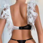 Feather two-piece chain contrasting lace patchwork mesh sexy lingerie for women - imagine 4
