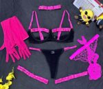 Women's Fashion Two-color Splicing Strap Complex Craft Underwear Sexy Lingerie Set Wholesale - imagine 6