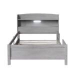 Wood Twin Size Platform Bed with Built-in LED Light Storage Headboard and Guardrail Antique Grey - imagine 11