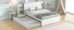 Full Size Storage Platform Bed with Pull Out Shelves and Twin Size Trundle, White - imagine 6