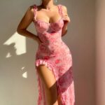 Women's suspender floral split dress erotic lingerie - imagine 5