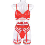 Spring and Summer Fashion Lace Complex Craft Gathered Hollow-out Mesh Sexy Lingerie Four-piece Set for Women - imagine 8