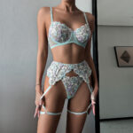 High-Quality Heavy Embroidery Floral Sheer Erotic Three-Piece Set Erotic Lingerie