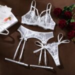 Lingerie Sexy Underwear Lace Push-up Transparent Simple Three-piece Set - imagine 7
