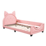 Twin Size Upholstered Daybed with Carton Ears Shaped Headboard  Pink - imagine 8