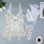 Lace Splicing Elastic Mesh Sexy Suspender Strap Design with Steel Ring Three-Piece Set - imagine 6