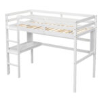 Twin Loft Bed with built-in desk and bookcase of three compartments, Guardrails and Ladder,White - imagine 20