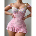 Elegant Lace Sheer Temptation Nightgown and Thong Two-Piece Set - imagine 2