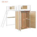 Twin Size Loft bed with L-shape Desk and Wardrobe, White - imagine 21