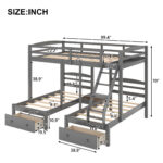 Full over Twin & Twin Bunk Bed,Triple Bunk Bed with Drawers, Gray - imagine 4